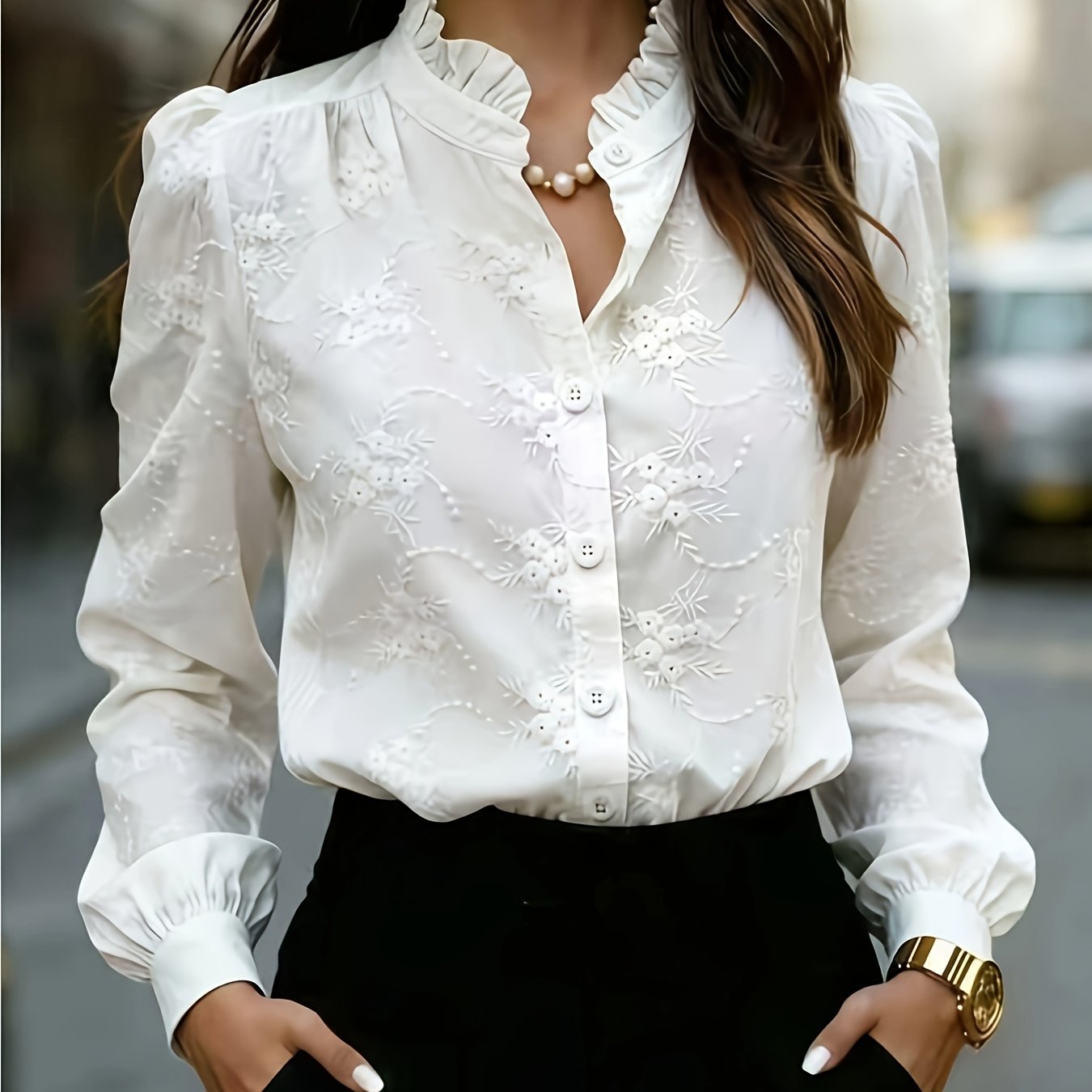TEMU Zd260602079 New Women's Long Sleeve Shirt, Suitable For Work, Weddings, Parties, Concerts, , , And , For Halloween And Christmas, Vintage Style