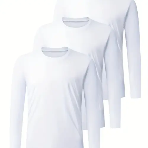 3pcs mens long sleeve athletic lightweight breathable quick dry workout shirts with moisture wicking fabric for gym training outdoor sports solid color crew neck polyester gym apparel versatile activewear highstretch material