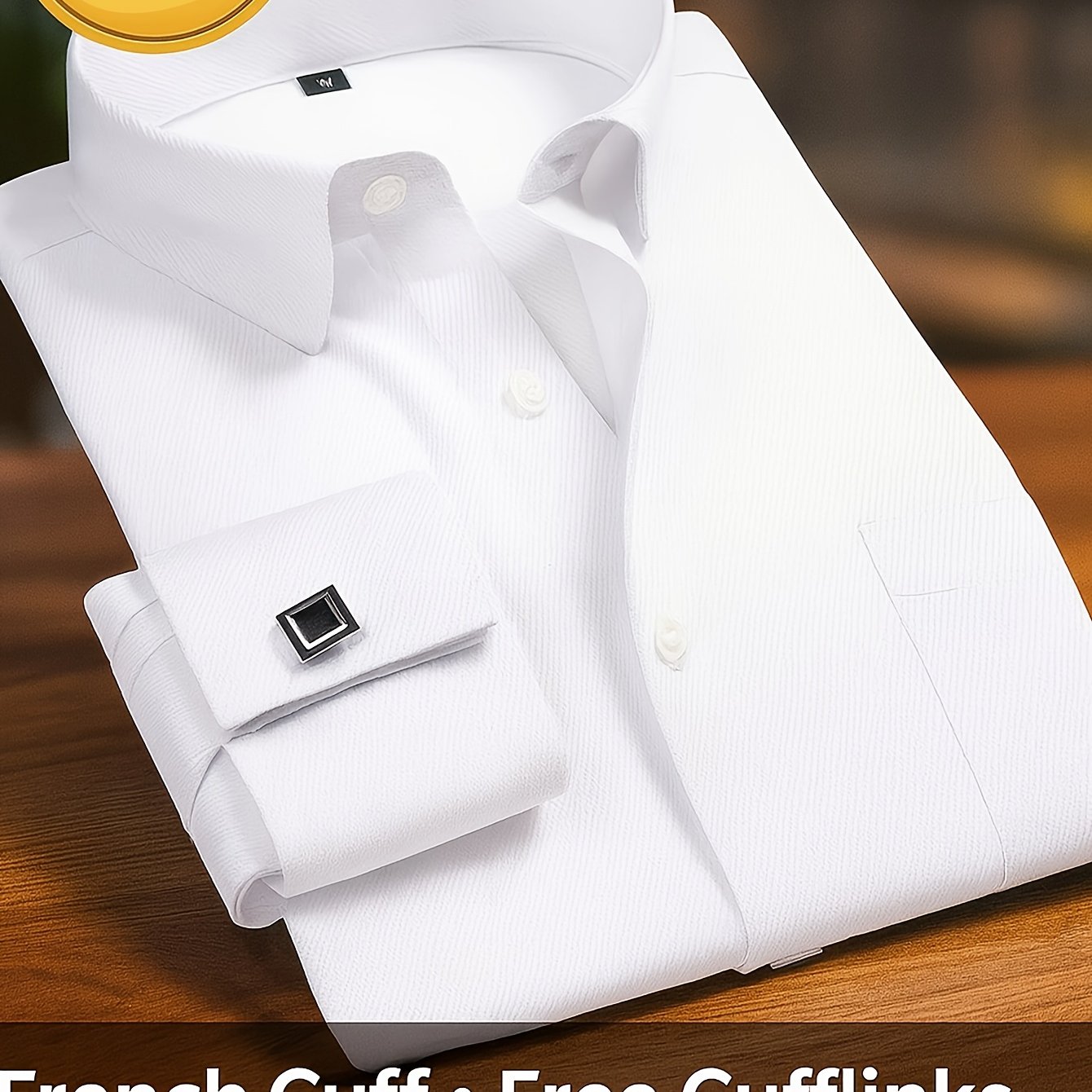 TEMU [ Free Additions ] Men's Button Up Shirt Long Sleeved Formal Shirt French Cuffs Casual Flip Tie Pocket Shirt