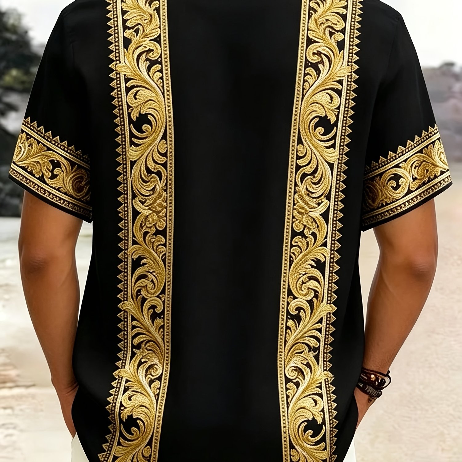 TEMU Print Design-not Textured]2026 Summer 's Plus Size Shirt Retro Baroque Court Men's Plus Size Lightweight Short Sleeve Hawaiian Shirt