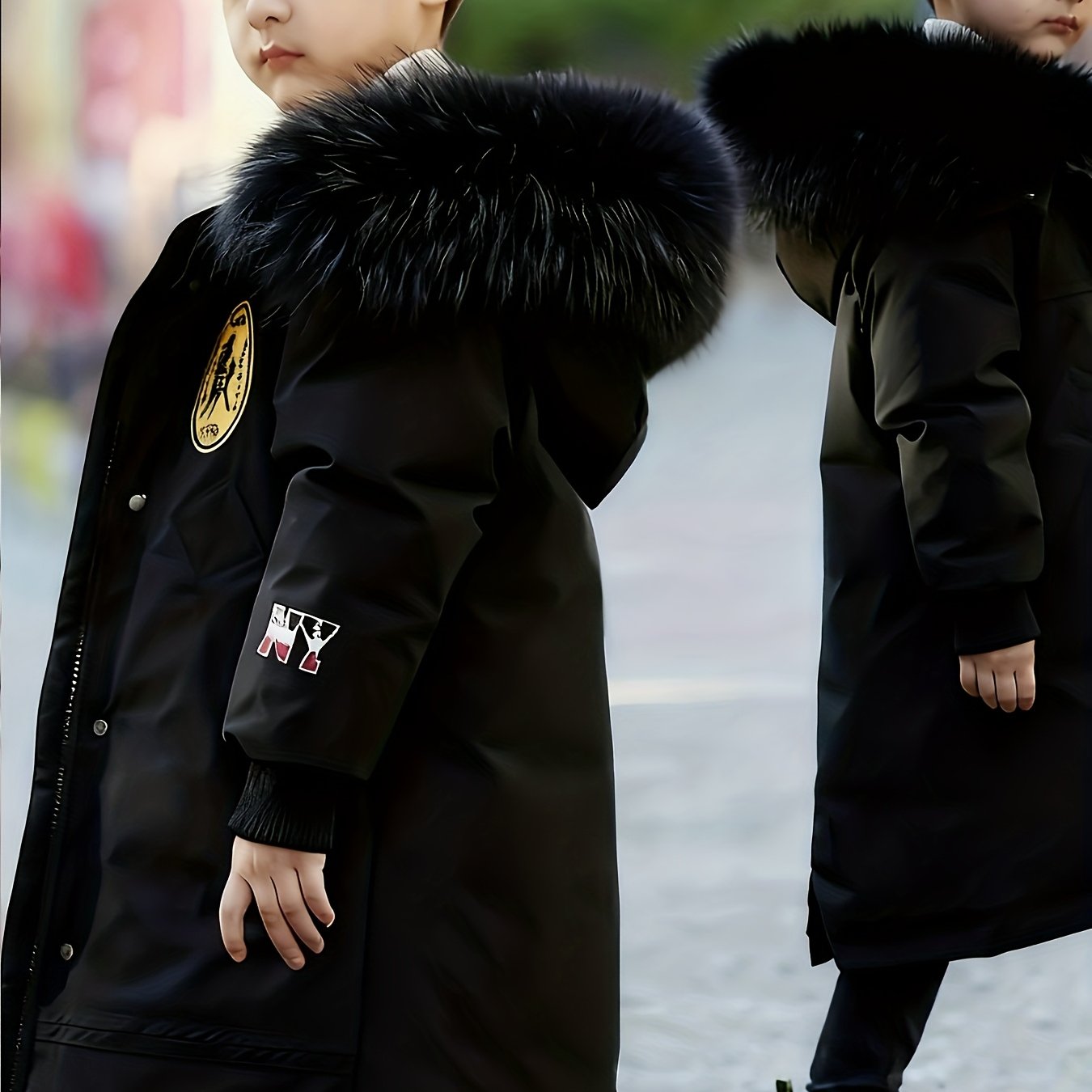Boys' Padded Winter Coat, Thickened Warm Padded Jacket For Middle To Large Kids, Mid-length Windproof Outerwear For Winter Outdoors