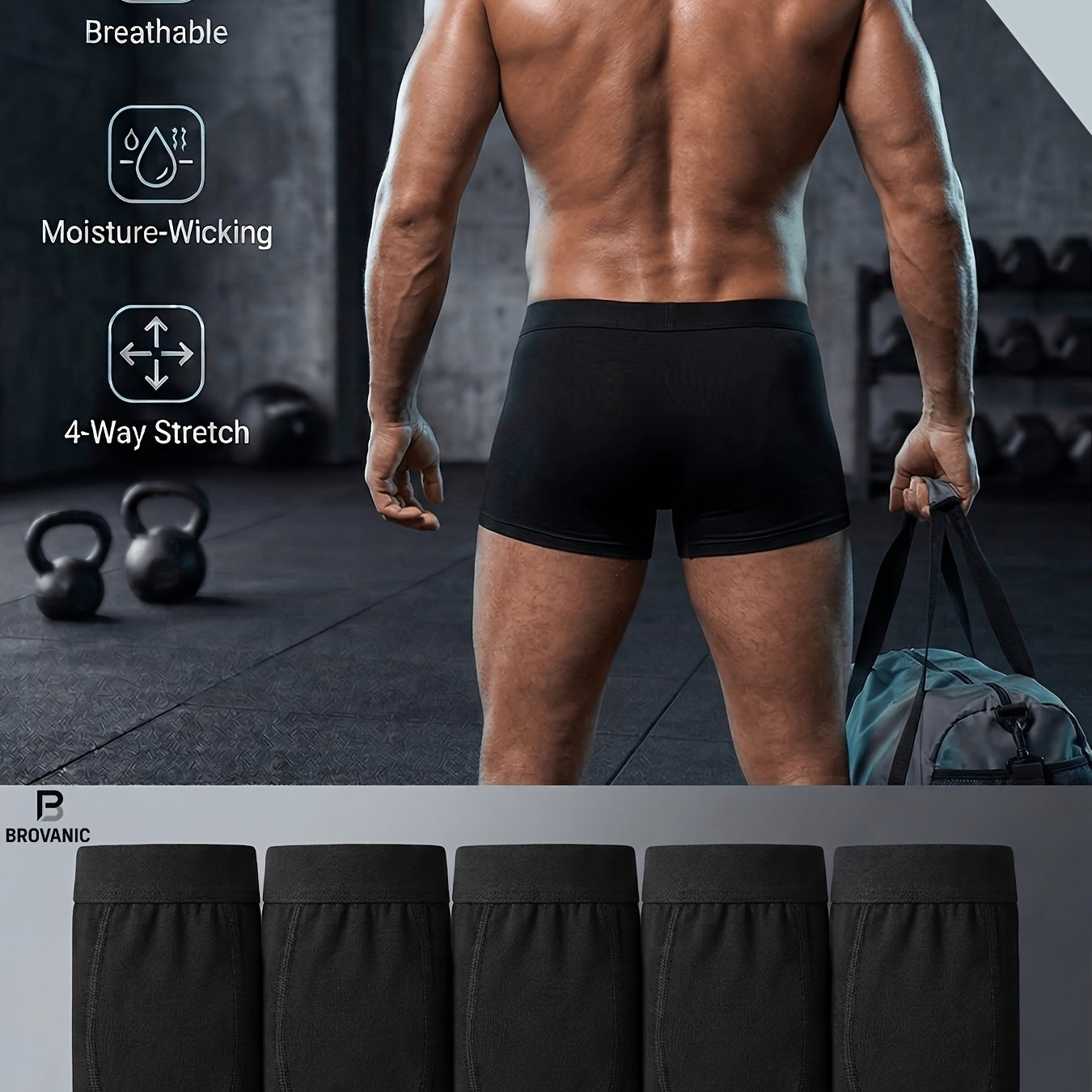 TEMU Bóxers para hombre 5 piezas - Sujetadores deportivos de elasticidad que absorben la humedad, diseño sin costuras, adecuados para fitness, correr