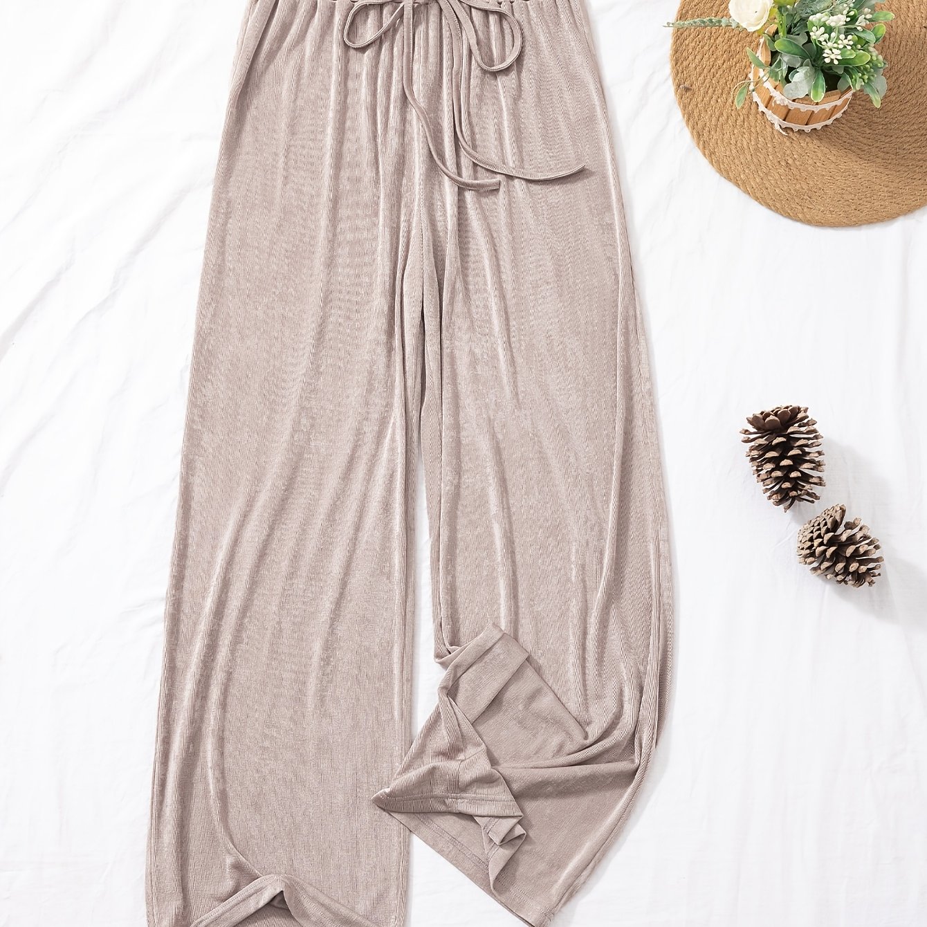 Image of Women's Cooling Fabric Casual Pants, Spring/-feel Quick-dry High-waist Flowy Wide-leg Trousers