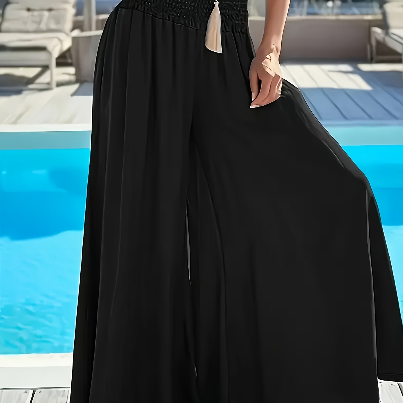 E-shop Plus-Size Damenhosen mit Elastischem Bund und Weitem Bein - Mittelöstlich Inspiriert, Einfarbig für Ganzjahreskomfort bei Freizeit &