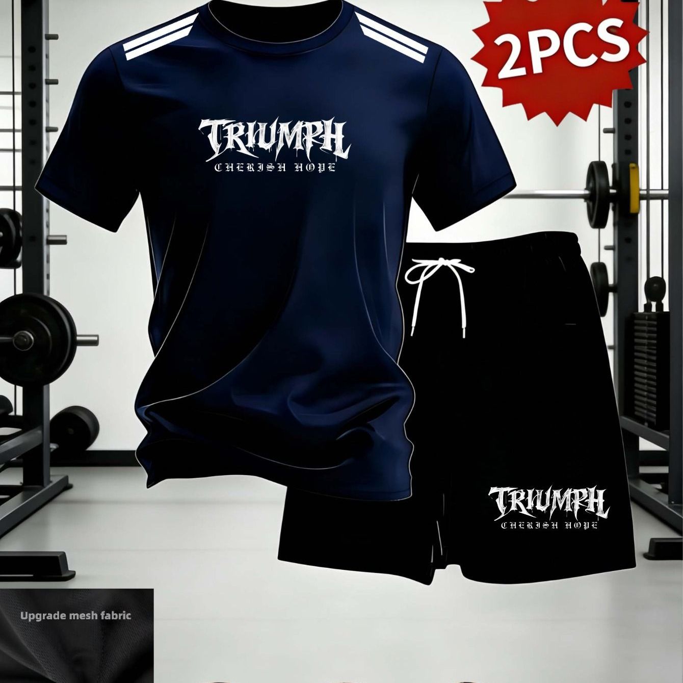 TEMU Summer 's Short-sleeve Two-piece Set, Print Sportswear, Fitness Training Wear, Mesh Fabric Quick-dry Sportswear