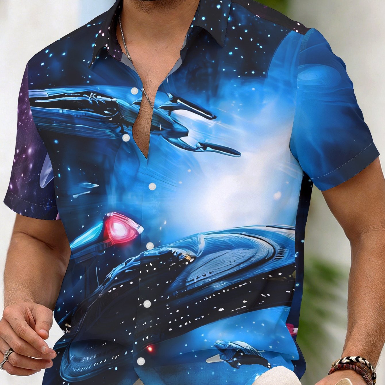 TEMU 's Short Sleeve Shirt, Spaceship Print Regular Fit Casual Loose Top Trendy Versatile Pattern Summer