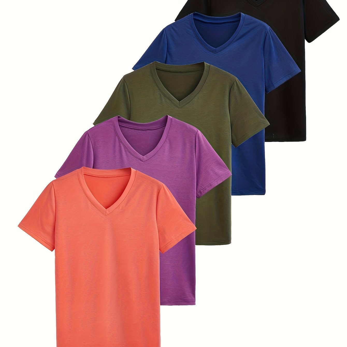 【BAON】[unisex] Kinti color scheme V-neck short sleeve tee women's plus size solid color v neck short sleeve - Temu
