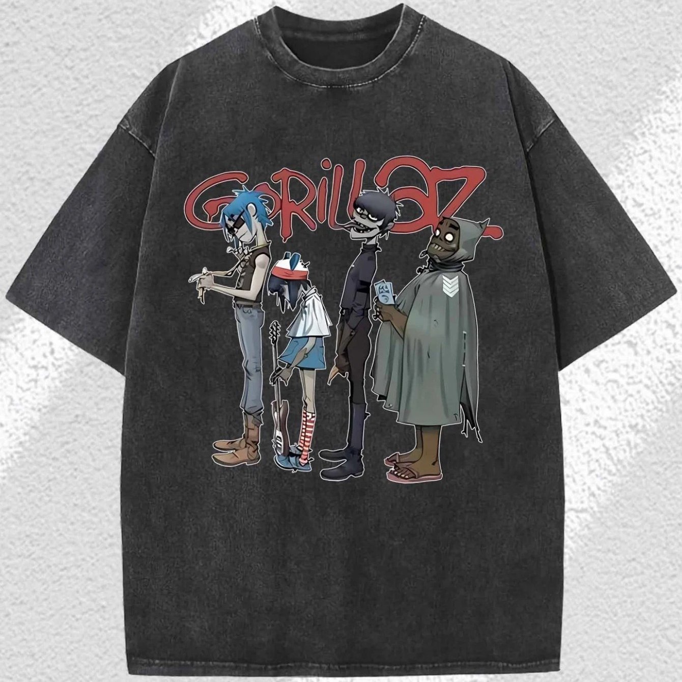 TEMU Men's Retro-style T-shirts, Men's Letter Pattern Printed T-shirts, Snowflake Washed Cotton T-shirts, Acid-washed Batik T-shirts