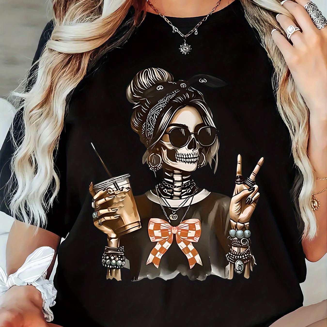 TEMU Print Women's Casual T-shirt, Round Neck, Short Sleeved, Slightly Elastic Fabric, Regular Style, Comfortable Top For Women Clothes