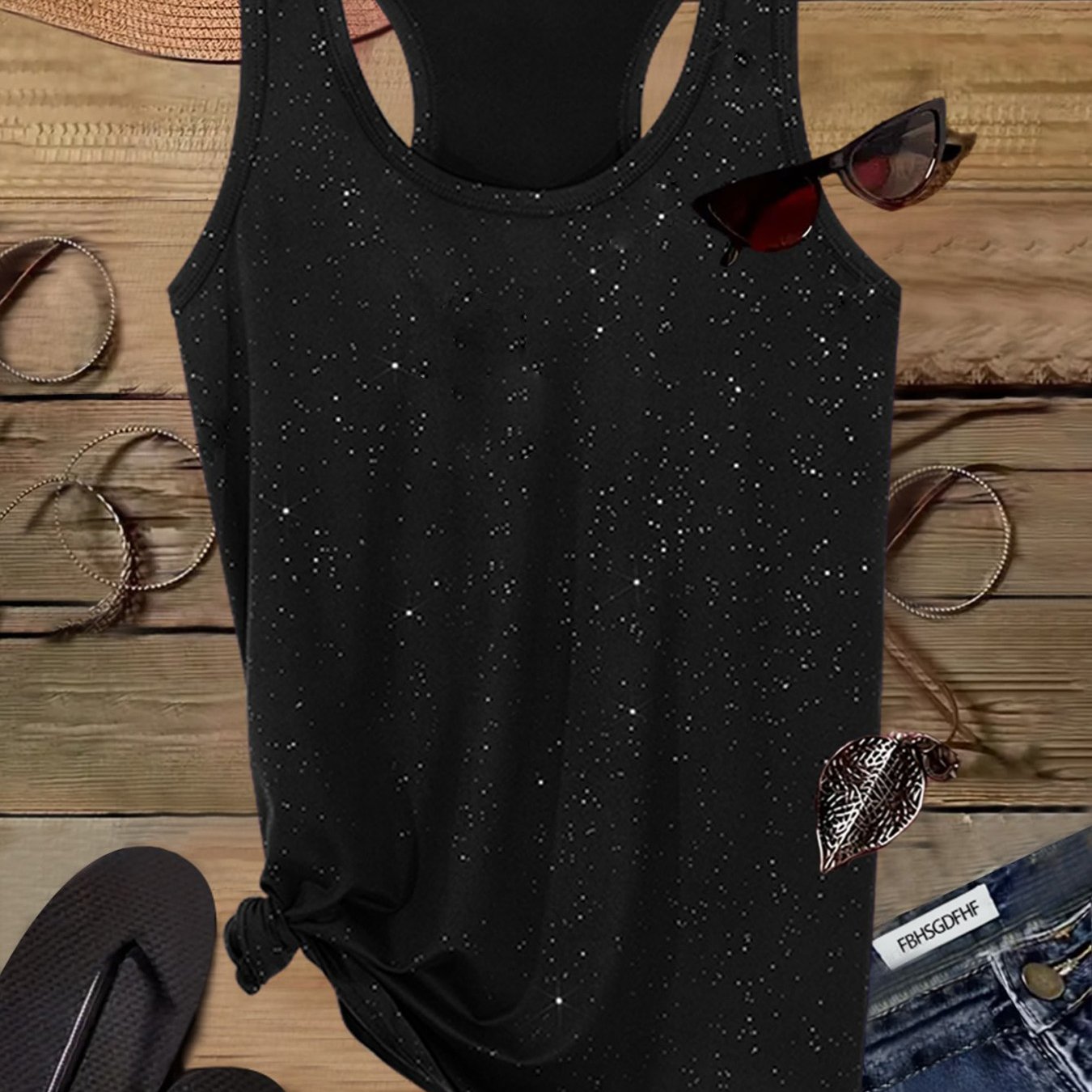 TEMU Temperament Bright Slim Vest Summer Women's Versatile Sleeveless Inner And Outer Wear Top