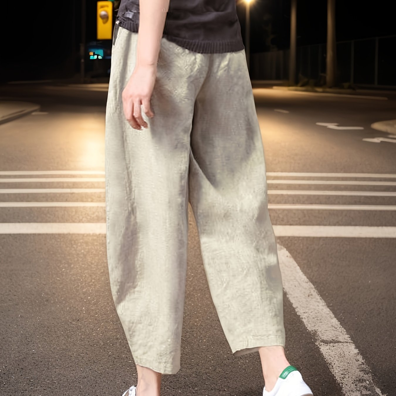 TEMU 女性用軽量ワイドレッグパンツ - スフィットドトラウザー、伸縮性ウエストバンド付き、小柄向け日常カジュアル＆ルアウトフィット - 通気性のある生地、ペットリー衣類、快適な着心地、ハーレムスタイル、耐久性抜群、おしゃれなボトムス、オフィスウェア、ゆった...