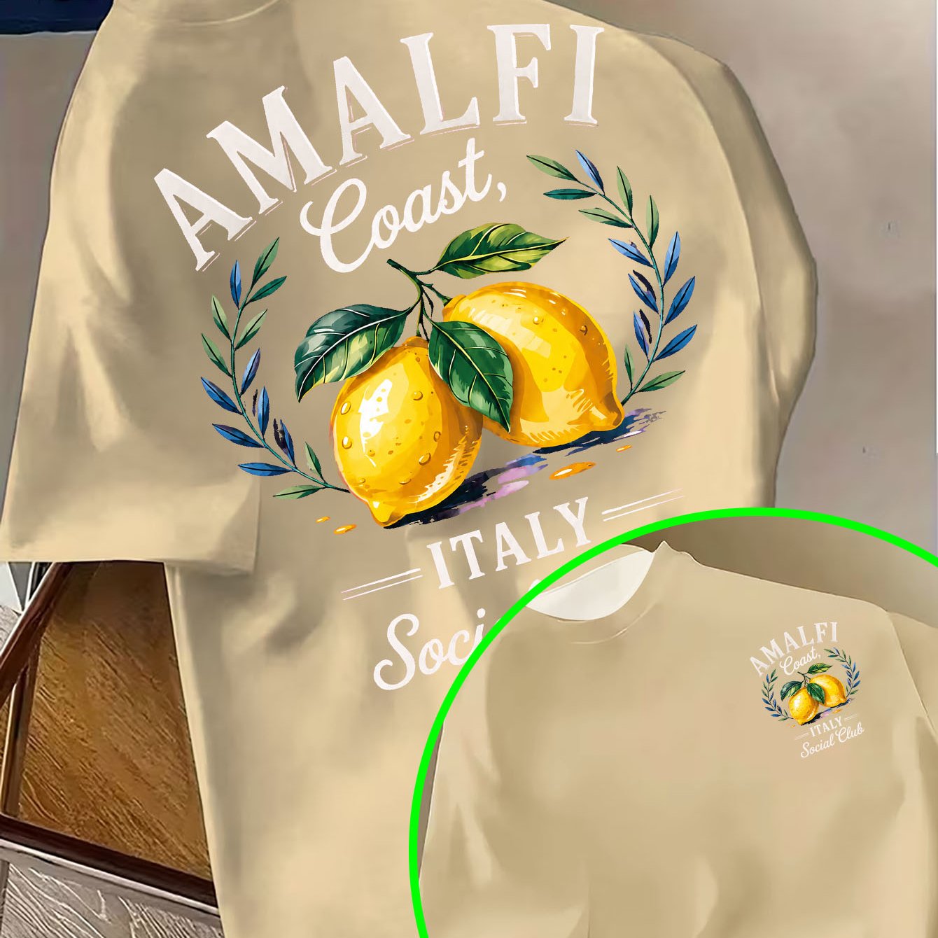 TEMU Amalfi Italian Lemons Men's Printed T-shirt Beach Seaside Vacation Resort Summer Party Casual Wear, Plus Size