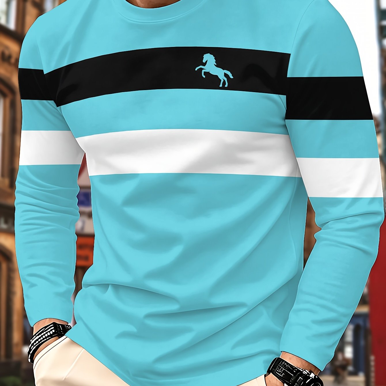 TEMU 1pc Men's Casual Long-sleeved T-shirt, Regular Fitted Round Neck, Comfortable And , Street Style, Fashionable Top, Soft Fabric, For Daily Casual