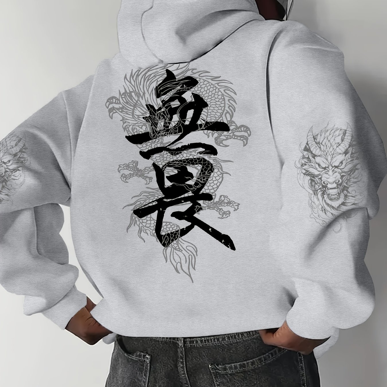 Image of Men's Fall Winter Letter Print Hooded Fleece Sweatshirt, Versatile Athletic Casual Loose Hooded Sweater