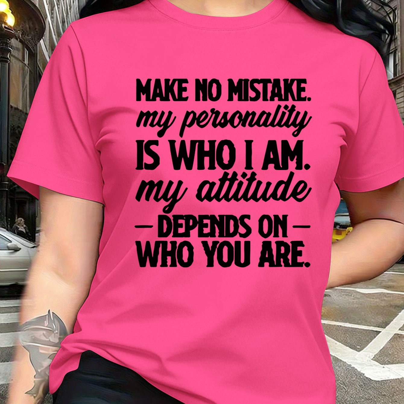 TEMU Plus Size, Slogan Short Text Printed Fashionable And Elegant Large Size Women's T-shirt, Casual And Simple Round Neck Comfortable Top, S Style &