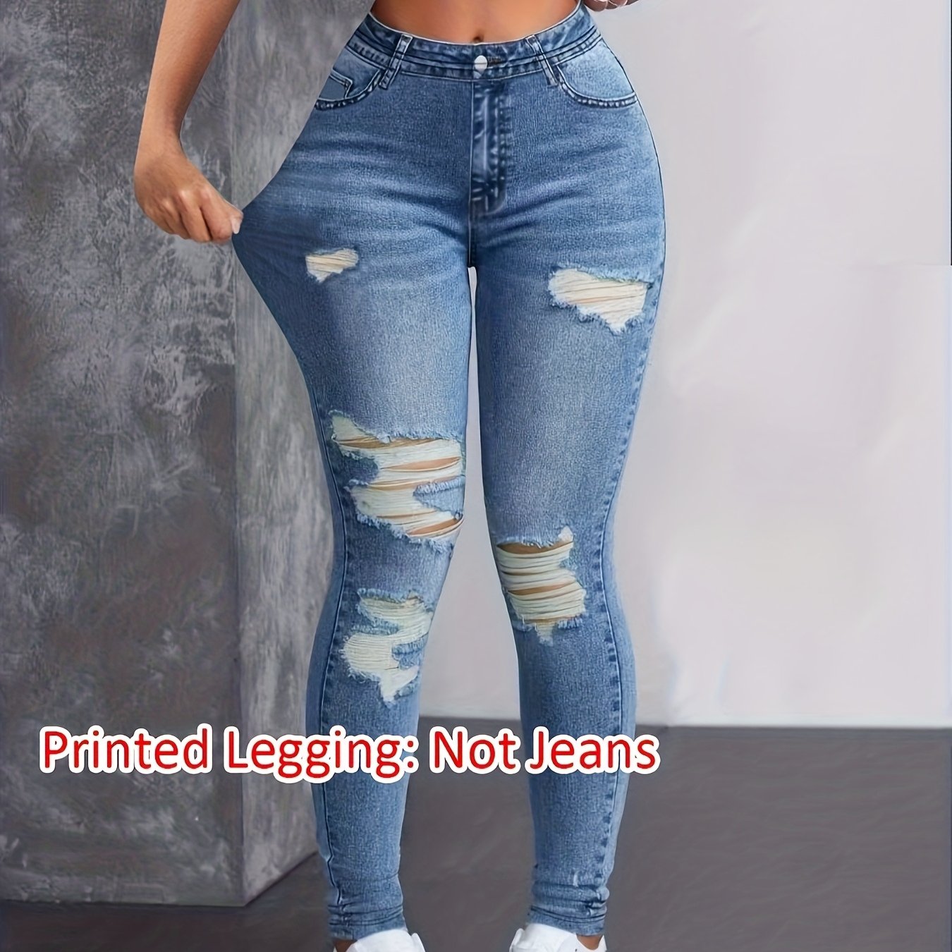 TEMU Leggings Estampadas [Estampa Jeans/Imitação de Jeans] - Tecido Não Jeans, Calças Femininas, Leggings Estampadas Imitação Jeans para Todas as