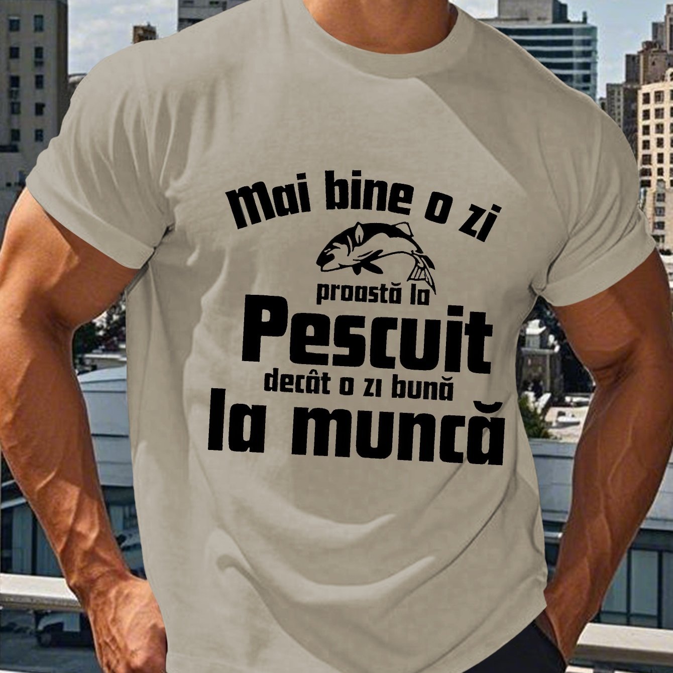 TEMU Funny Romanian Saying Men's Short Sleeve T-shirt - "mai Bine O Zi" Graphic Print, Casual Round Neck Summer Top, Breathable Machine-washable