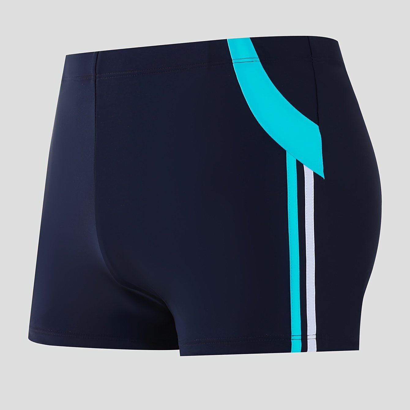 European And Lake Green Solid Color With White Patch Athletic Men's Swim Trunks