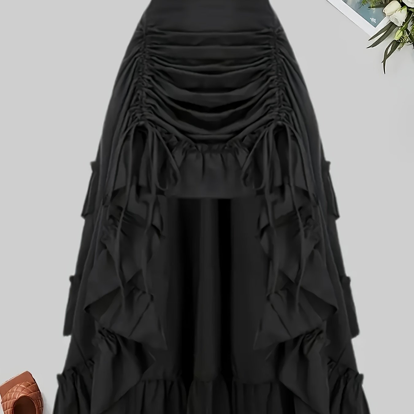 E-shop Gothic mit Plissee-Front und Elastischer Taille, Midilänge