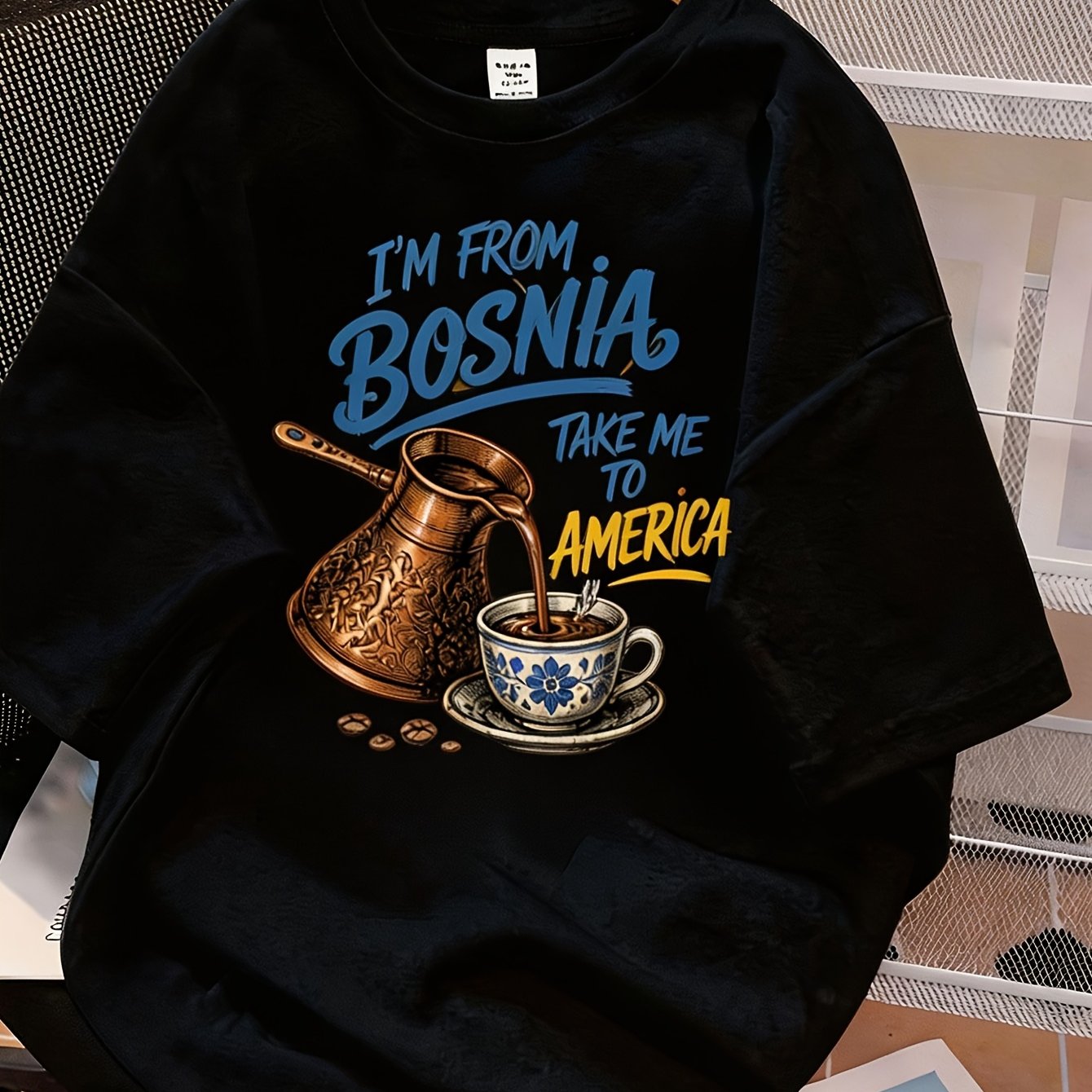 Loose I Am From Bosnia To America Male Tee Simple Text Theme Outdoor Fashion Fits