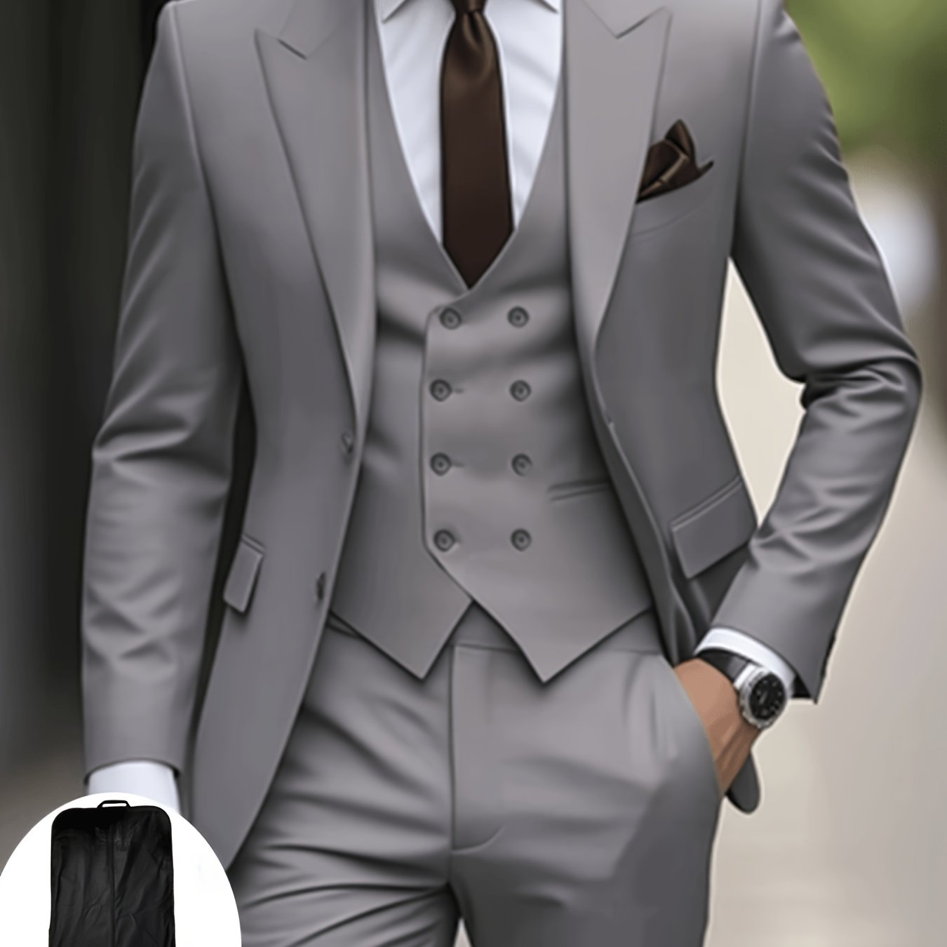 TEMU Men's Suit Three-piece Set Premium Look Lapel Suit Set Men's Plus Size Suit Set Trousers Vest Formal Wedding Tuxedo Work Suit Evening Dress Gift