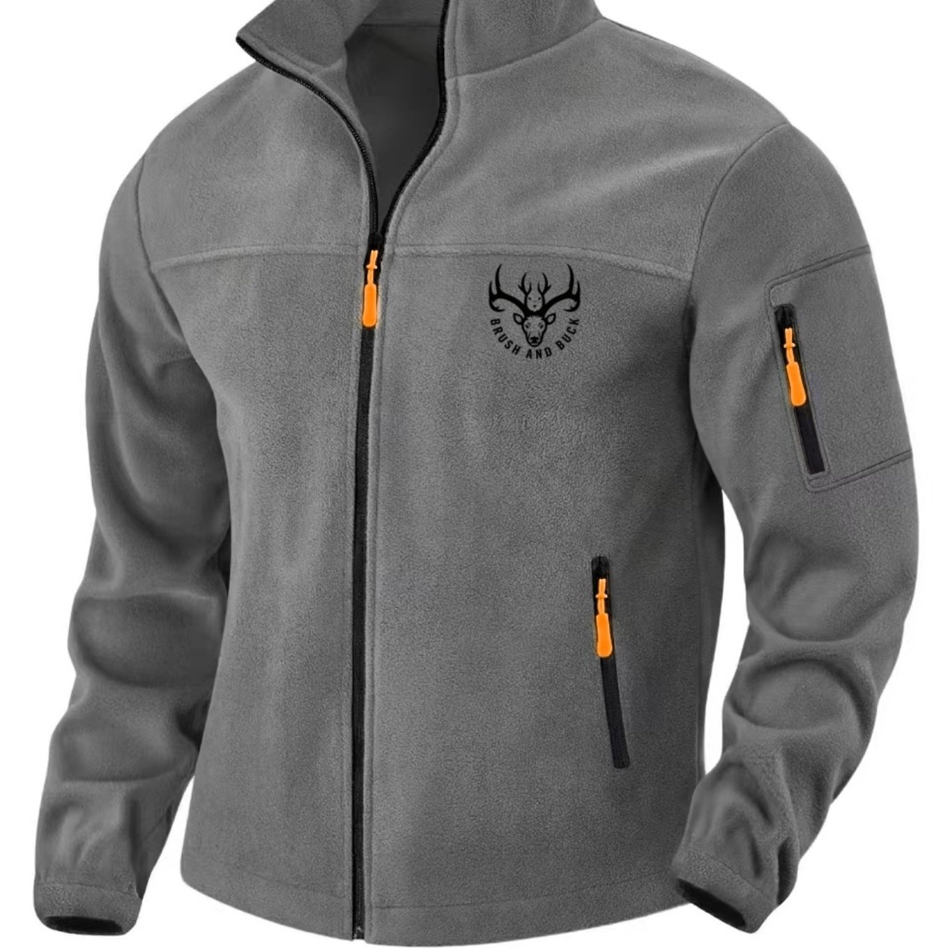 TEMU Men's Deer Print Collar Fleece Jacket, Autumn -friendly Warm Fleece Top, Multi-zipper Storage Pockets, Outdoor Hunting Mountaineering Casual