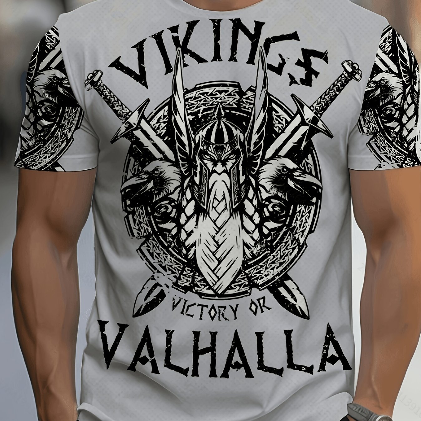TEMU Men's Pattern T-shirt- Nordic Viking Design With And Nordic Symbols- Lightweight And Breathable T-shirt, Suitable For Casual And Formal