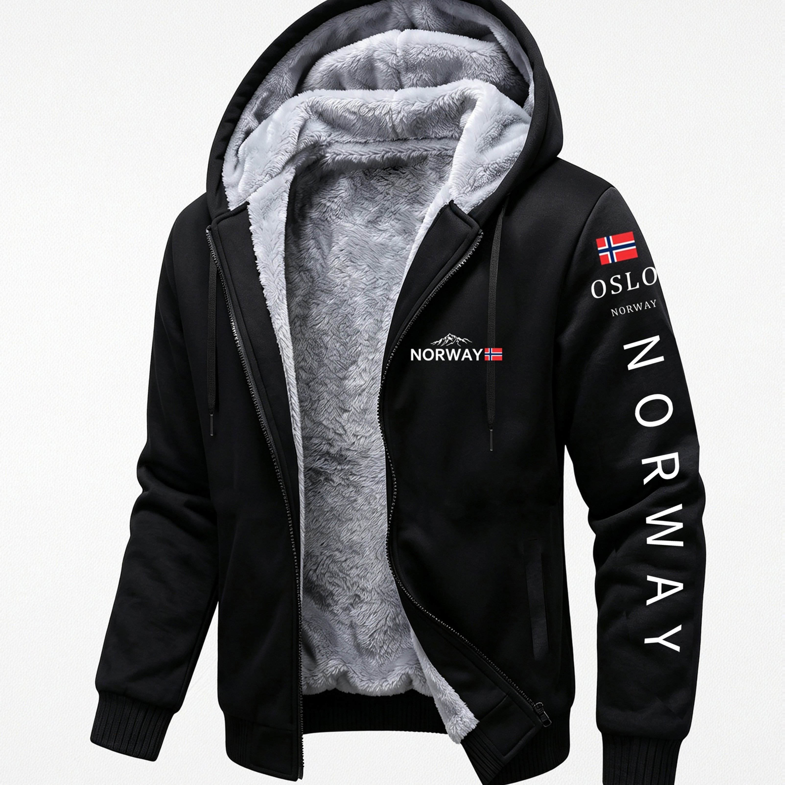 TEMU Men' Fleece Hooded Sweatshirt Jacket,suitable For Autumn Winter Casual Warm Outfit, Outdoor Skiing Camping And More, Men's Holiday Wear, Holiday