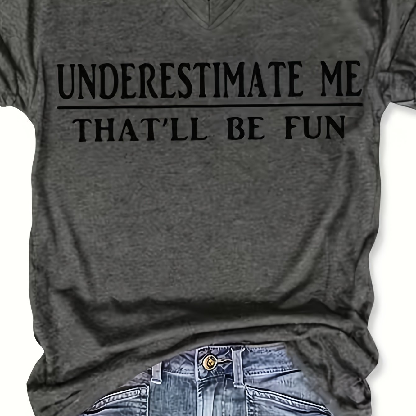 TEMU Casual And Stylish V-neck T-shirt With English Letter Print, Comfortable And Versatile Women's Short-sleeve Top, Suitable For Spring And Summer
