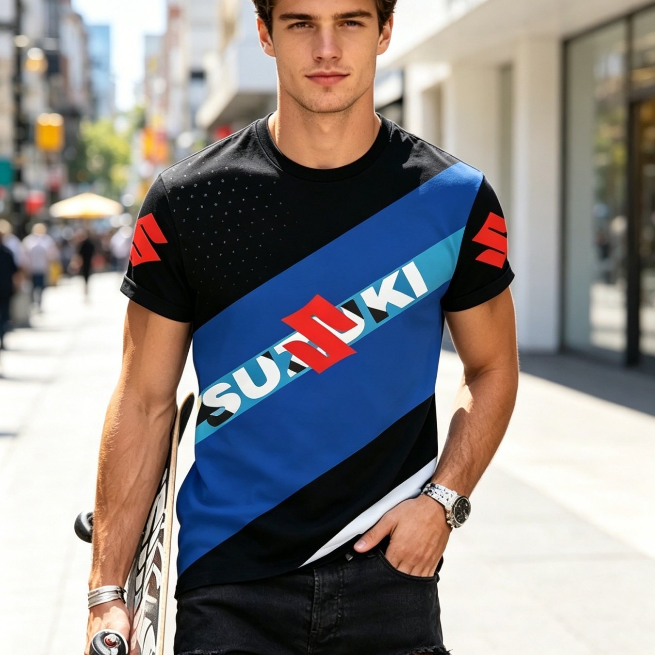TEMU Men's Casual , Print Retro Diagonal Stripe T-shirt, Dynamic Stripe Pattern, Suitable For Daily Wear And Boyfriend Gift, Casual Athletic Style,