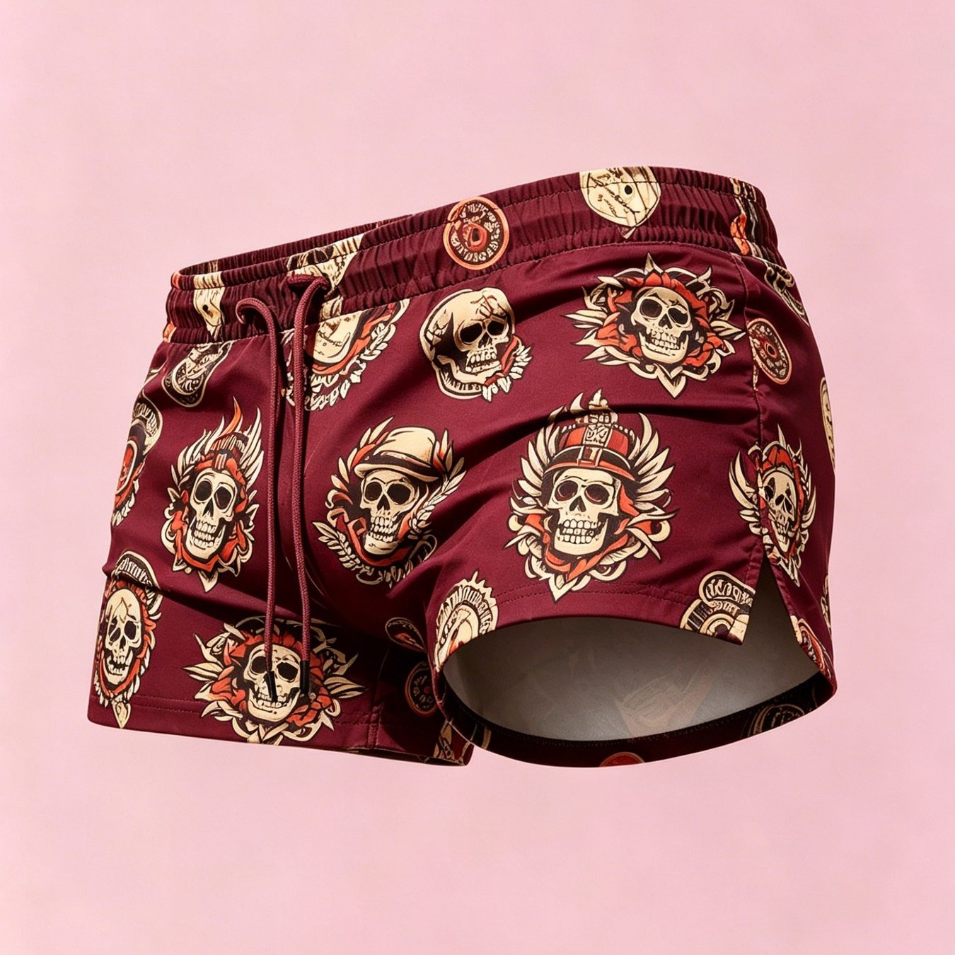 Men's Quick-dry Swim Shorts Burgundy Retro American Skull & Rose Print Swim Trunks - Adjustable Beach Shorts Suitable For Vacation, Surfing,, - Gift For Men