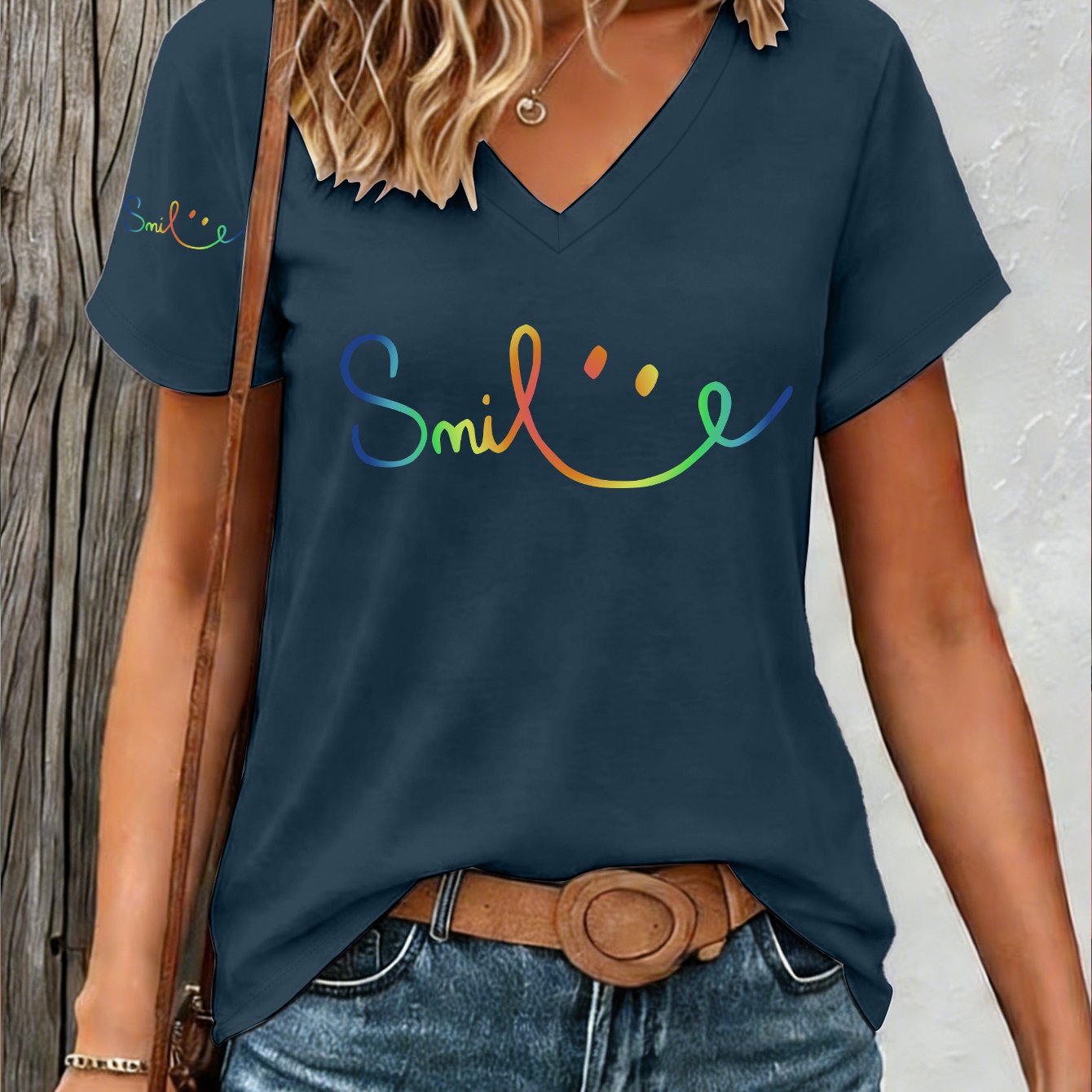 E-shop 1 Stück Verlauf-Farb-Buchstaben-Lächeln-Druck Neuer Y2K-Stil Einarmiges Bedrucktes Damen-Sportshirt Sommer Elegant Bequem Atmungsaktiv