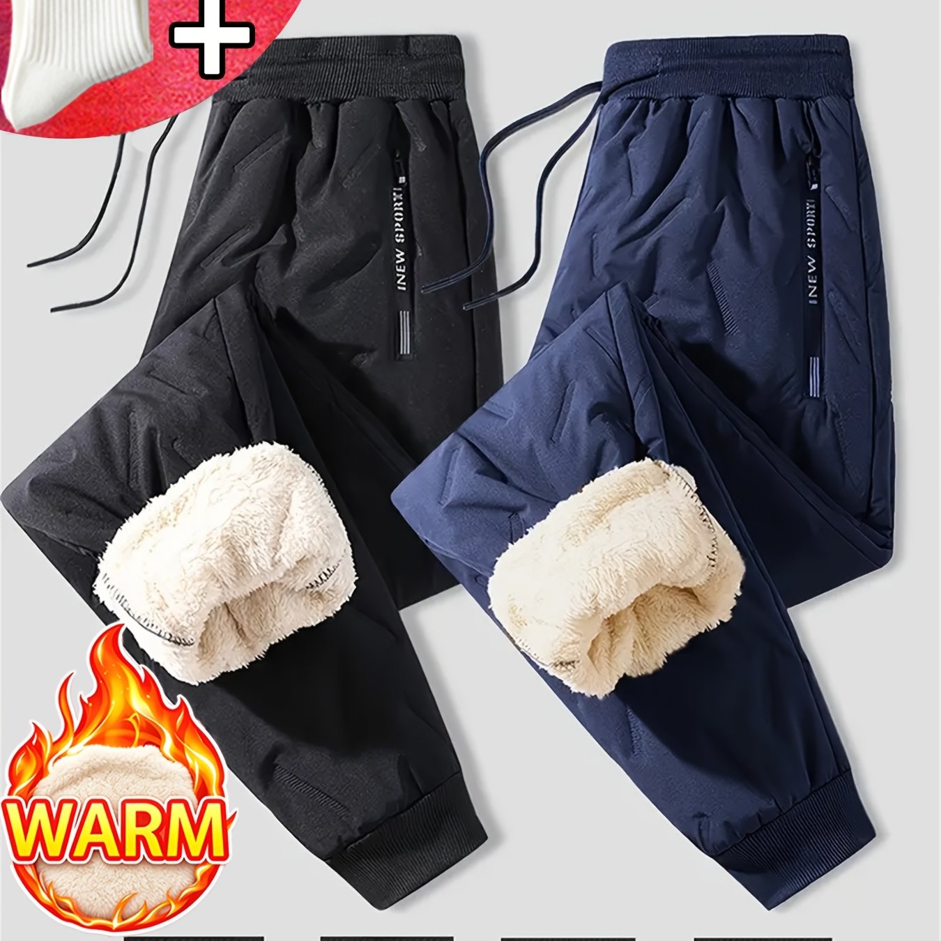 TEMU 2pcs- Men's Winter Warm Thick Underwear With Zipper Pockets, Durable, Lined With Plush Polyester Fabric, Perfect For Home, Office, Outdoor