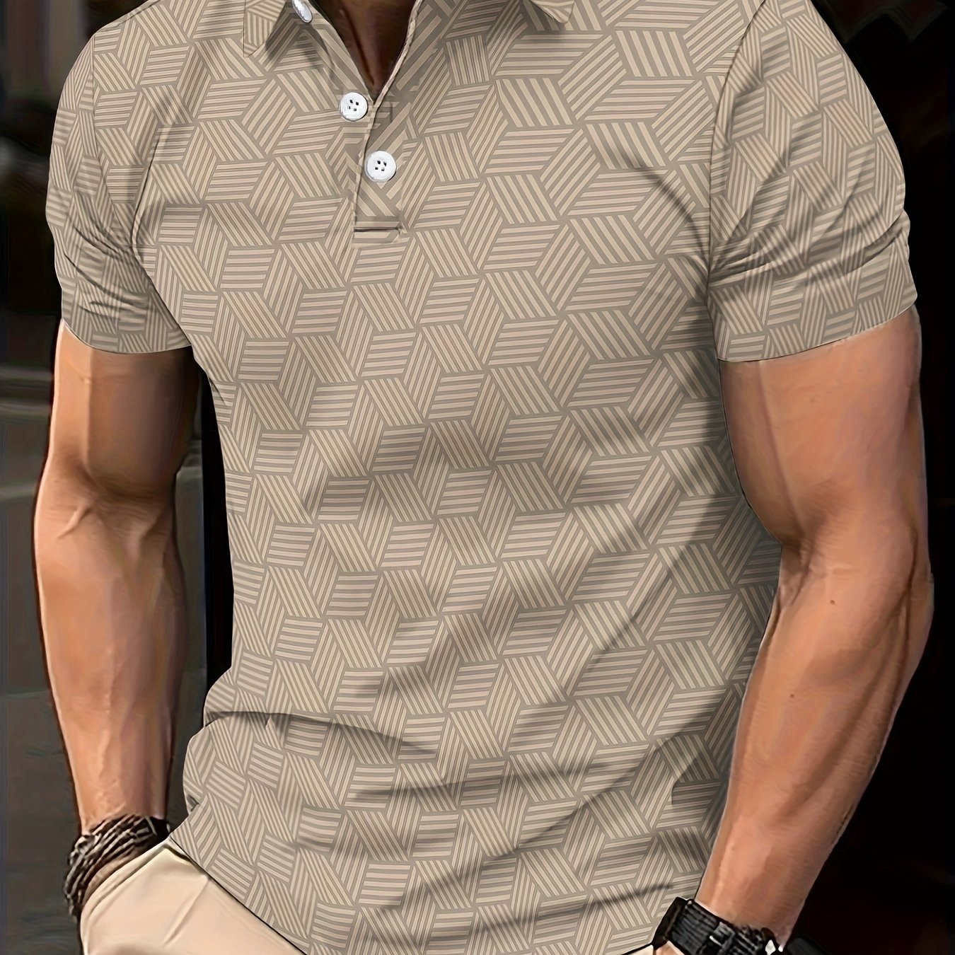 TEMU Men' Luxury Geometric Pattern Shirt, Casual , Summer, Versatile Commuter Top, Cool And Breathable, Skin-friendly And Comfortable, A Perfect Gift