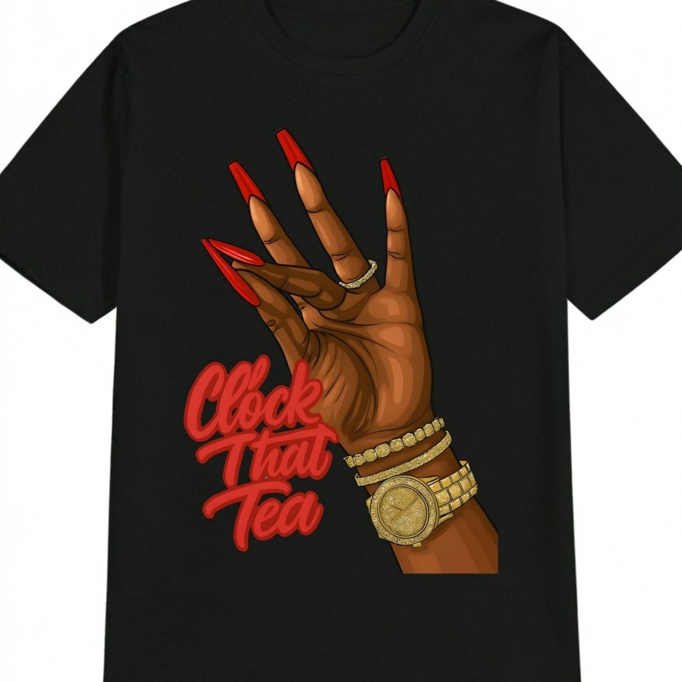 TEMU Men's Casual Tshirt With Red Nail Polish & Clock Graphic Print Soft Comfortable Breathable Fabric For Summer Outdoor Activities Wrinkleresistant