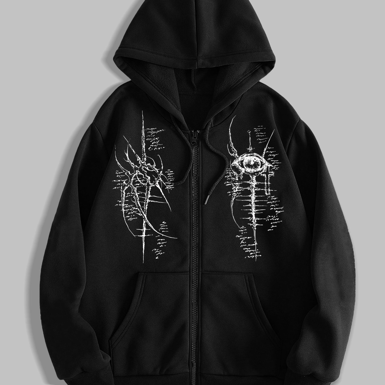 TEMU Y2k Gothic Dark Style Printed Zip-up Hoodie, A Fashionable Streetwear Zip-up Hoodie Perfect For Casual Occasions, An To Pair With Trendy Outfits