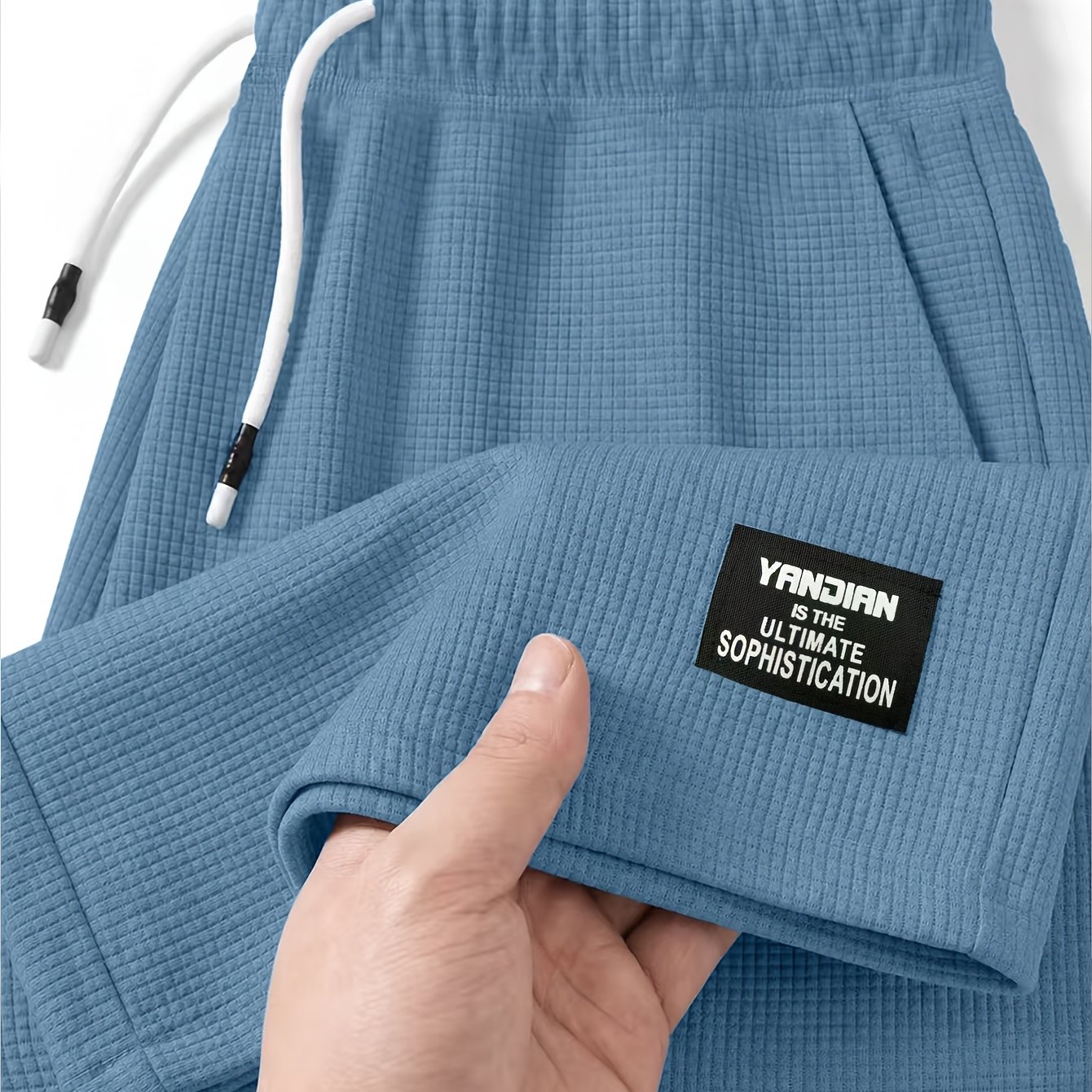 TEMU Waffle-knit Men's Textured Casual Sport Shorts With A Drawstring Waist, Made From Lightweight Polyester Fiber Fabric, Featuring Multi-functional