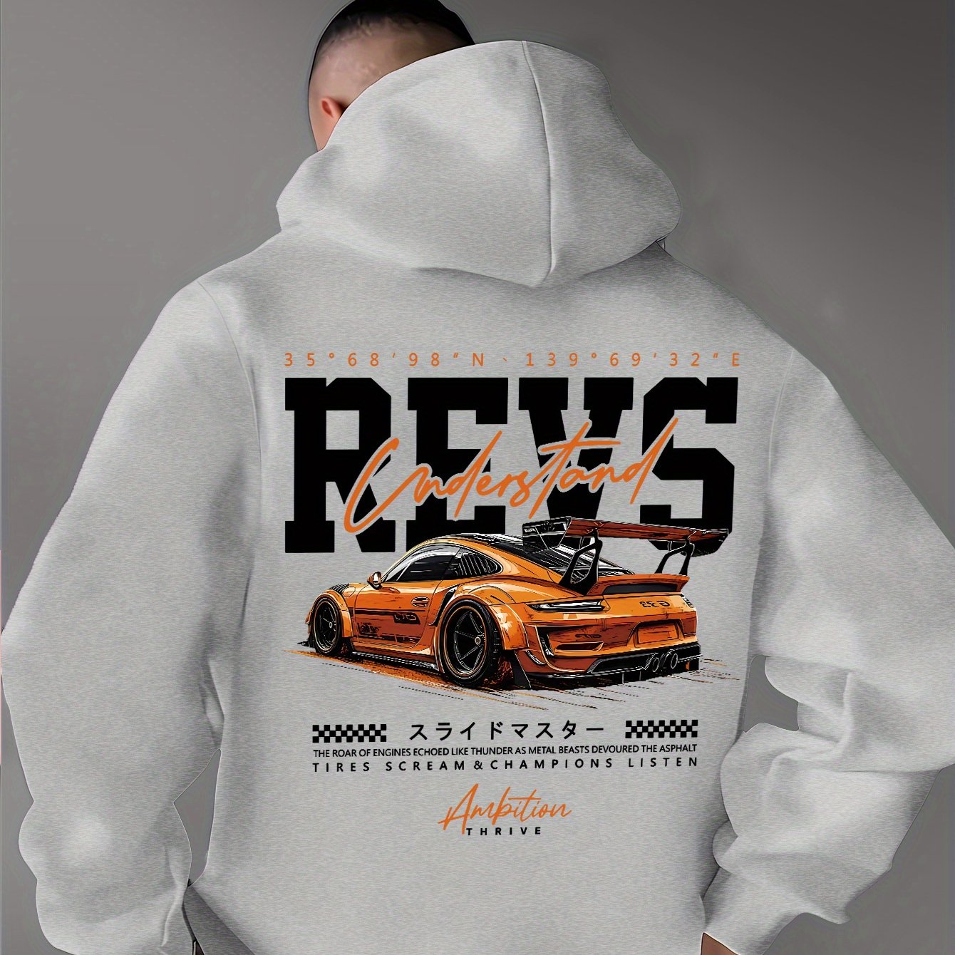 TEMU Men's Casual Fashion Car Element Print Street Style Hoodie, Long Sleeve Pullover, Stretch, Knit Polyester Fabric, Regular Fit Men's Hoodie