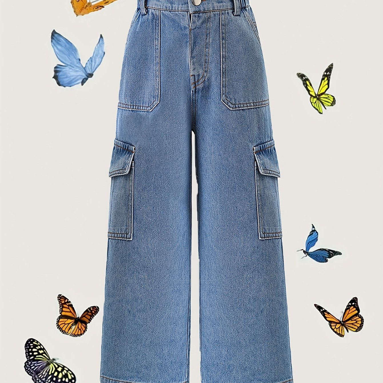 Girl's Y2k Style Pocketed Hem Flare Jeans