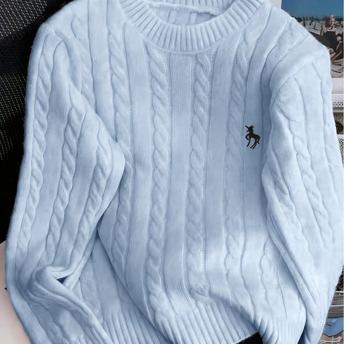 TEMU Pull d'automne/hiver style décontracté pour femme avec broderie, col rond et tressé, nouveau haut ample à par-dessus
