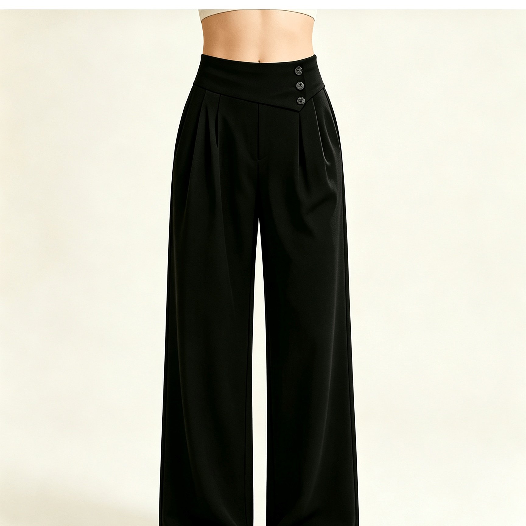 Image of Women' High Waist Wide Leg Pants - Button-front Closure Stretch Suit Trousers, Elegant Draped Straight Leg Office Pants Suitable For Casual,,, Wear, Machine Washable Solid Color Non- Wide Leg Leggings
