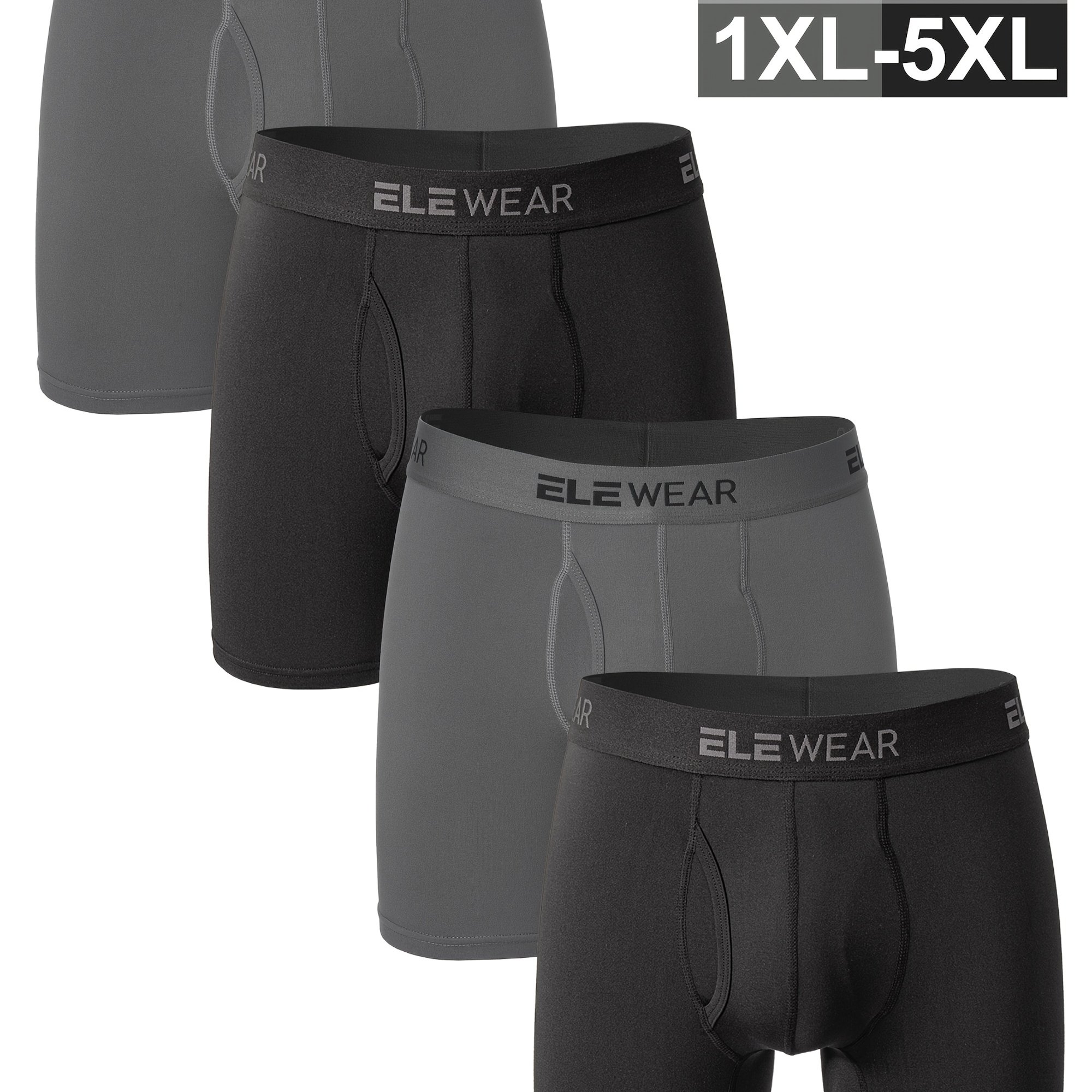 E-shop Set mit 4 Herren Boxer Briefs in großen Größen mit seitlichen Öffnungen, feuchtigkeitstransportierend, schnelltrocknendes Sportunterwäsche, Plus