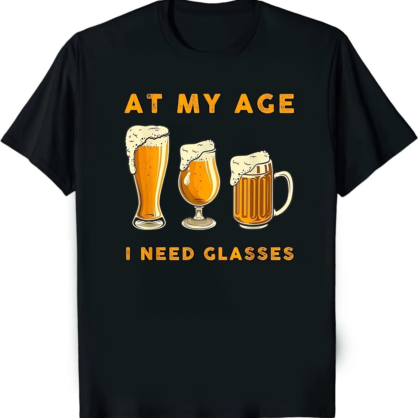 TEMU Men's Beer Enthusiast Pattern T-shirt- Material, Round Neck, Short Sleeves, Machine Washable, Regular Fit, Sizes S-xxl, Suitable For And Casual