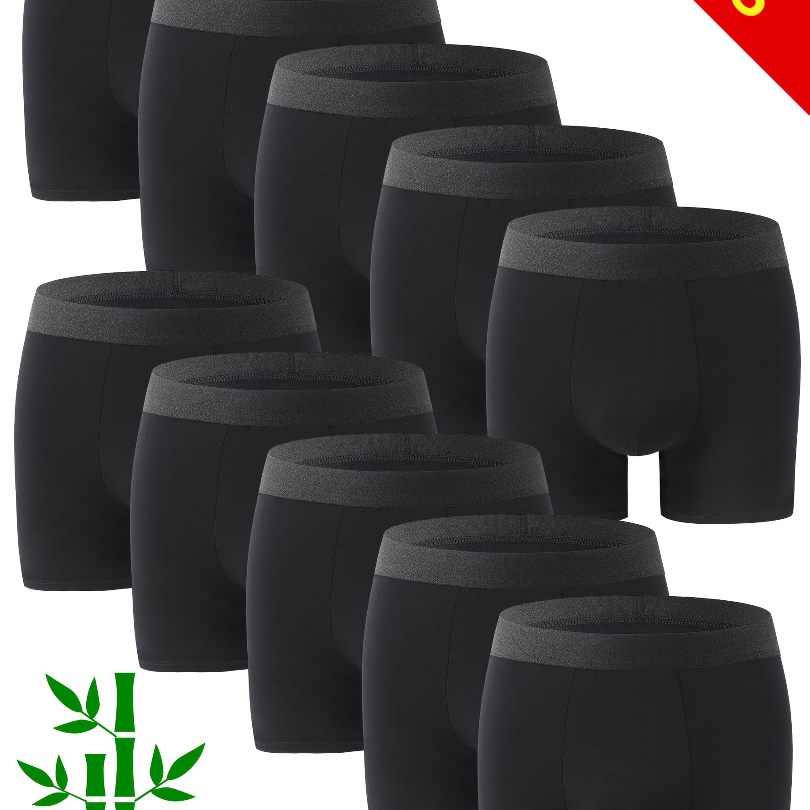 E-shop 10er-Pack Herren-Bambusfaser-Boxershorts, Schwarz, 95% Bambusfaser 5% Spandex, für Sport & Freizeit, Weich, Hautfreundlich, Schweißabsorbierend,