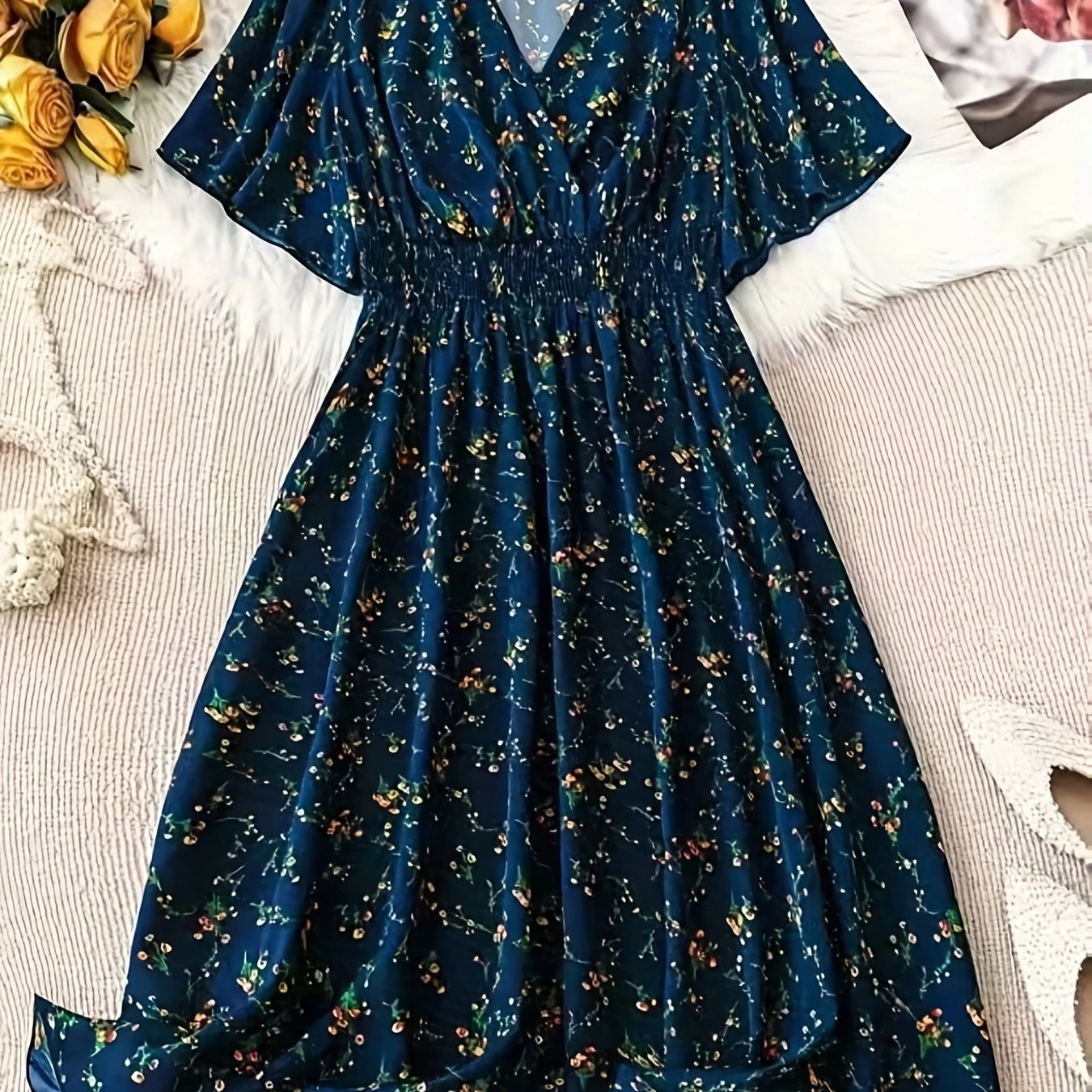 TEMU 【大きいサイズ】大きいサイズ - 大きいサイズ ファッション プリント スモック パッチワーク ドレス、夏に最適