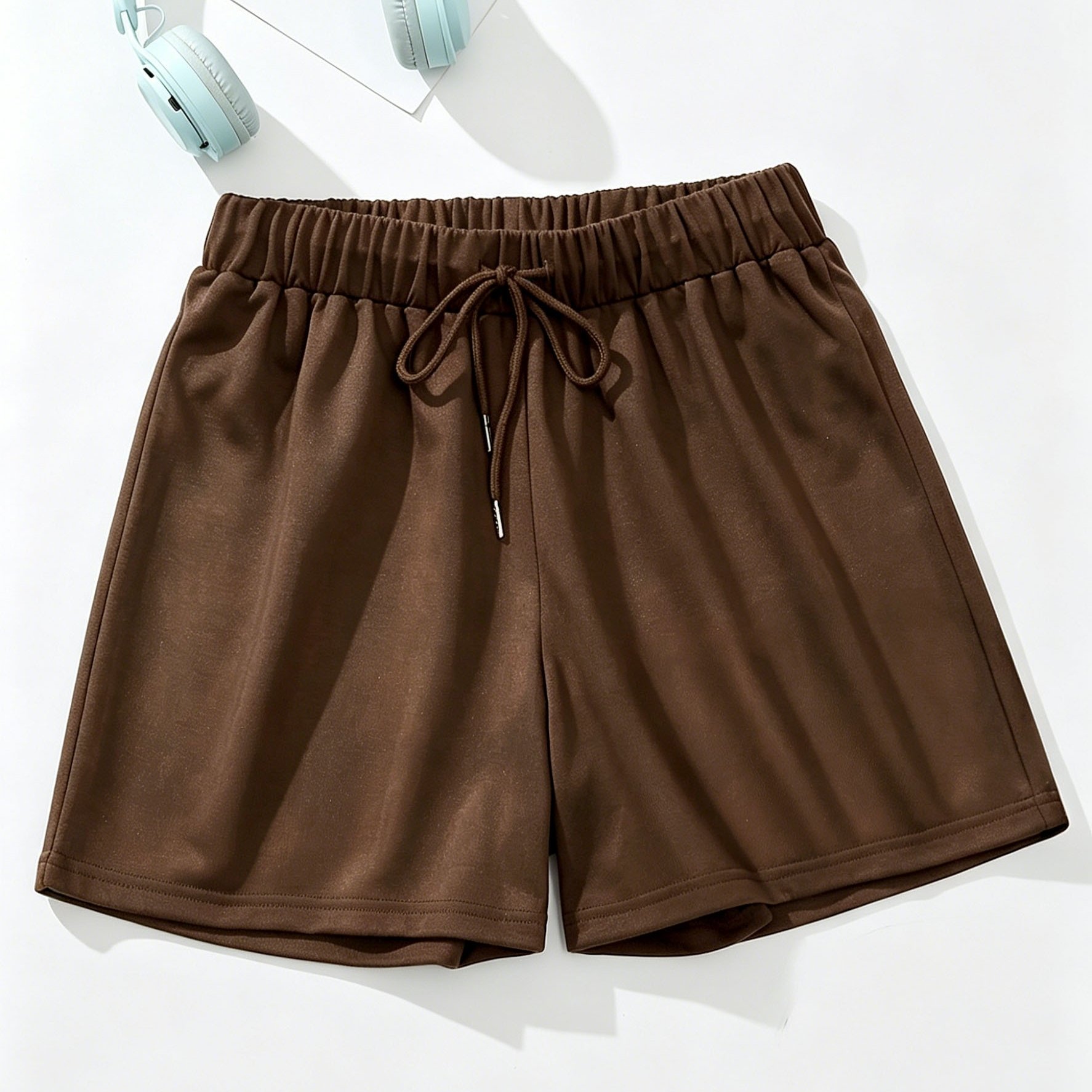 TEMU Summer Women's S And Leisure Casual Soft Breathable Elastic Waist Drawstring Waist Comfortable And Straight Shorts.