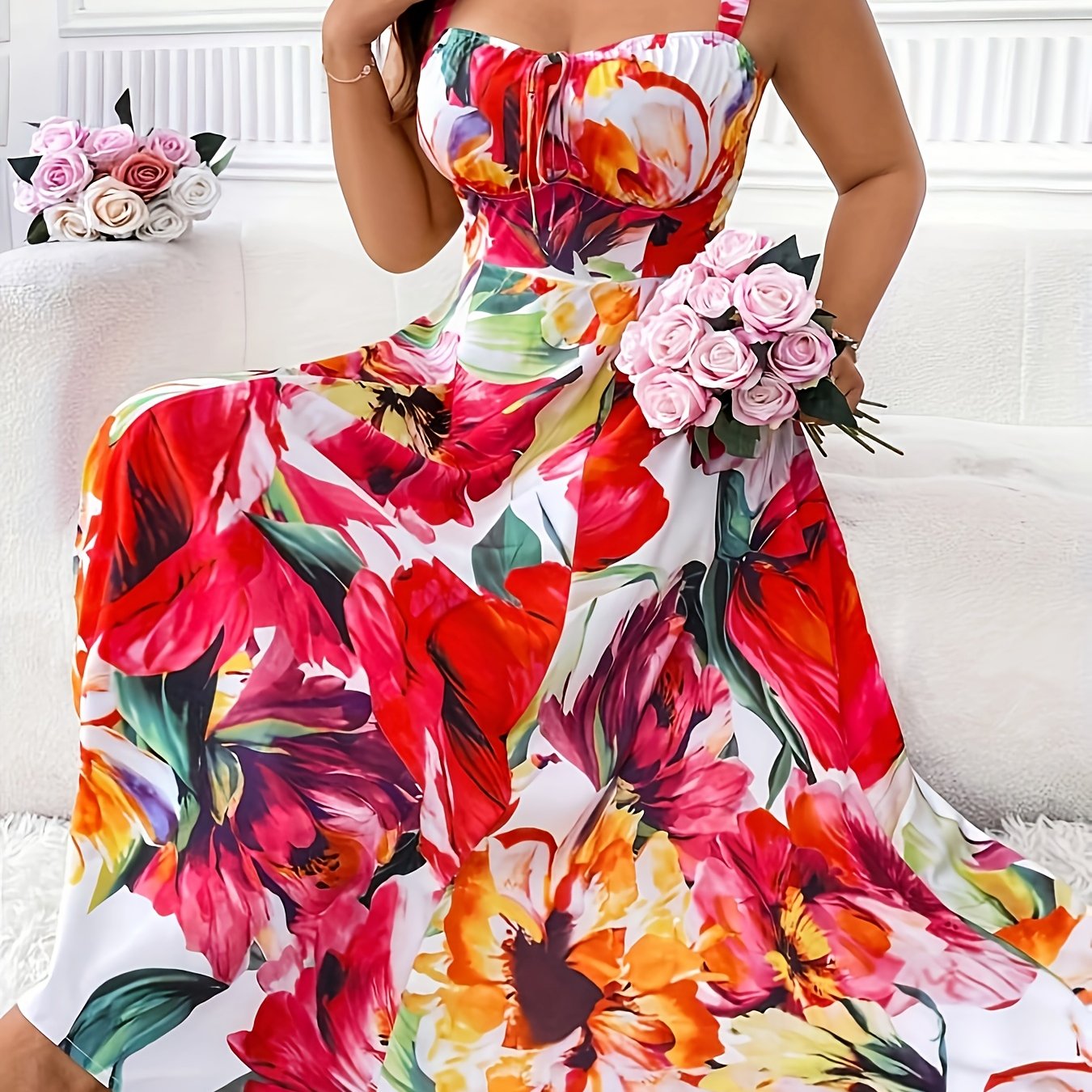 Image of Plus Size, Fashionable Casual Wrap-print Dress