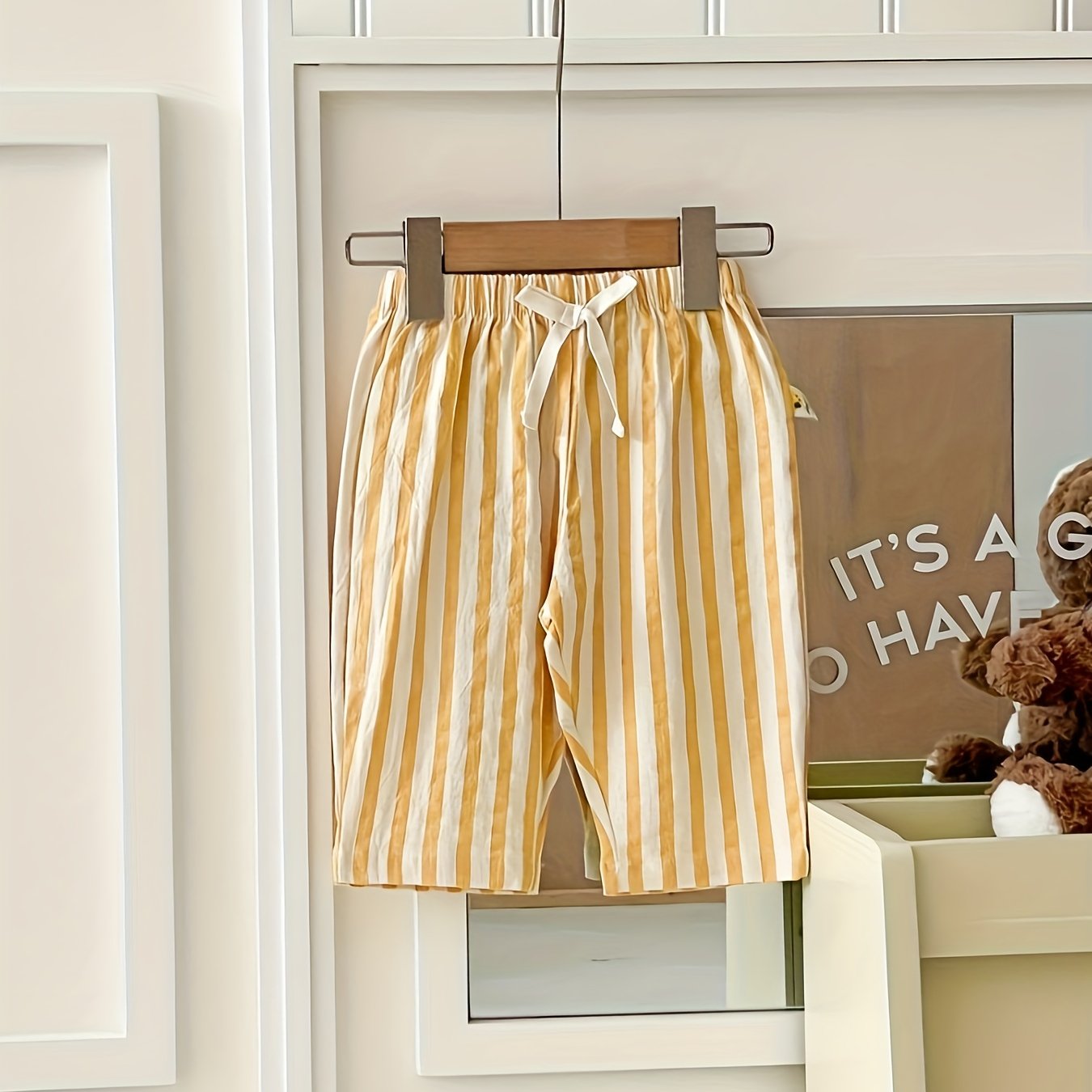 Image of Infant And Toddler Boys And Girls' Outdoor Casual Bow-decorated Striped Trousers For Spring/autumn, Perfect For Outdoor