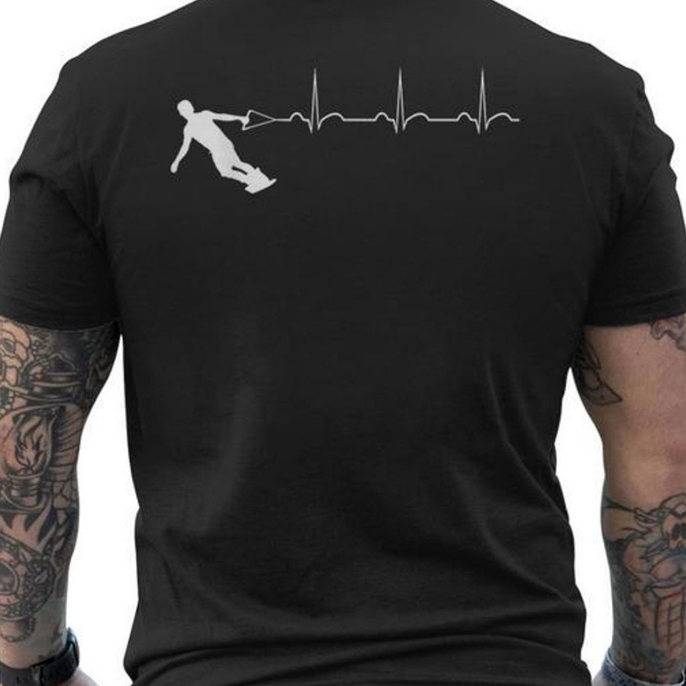 Image of Heavyweight T-shirt With Line Back Print - Breathable Crew Neck Athletic Tee Suitable For , Snowboarding, Water Sports & Casual Wear - Machine Washable Shirt For Outdoor Activities