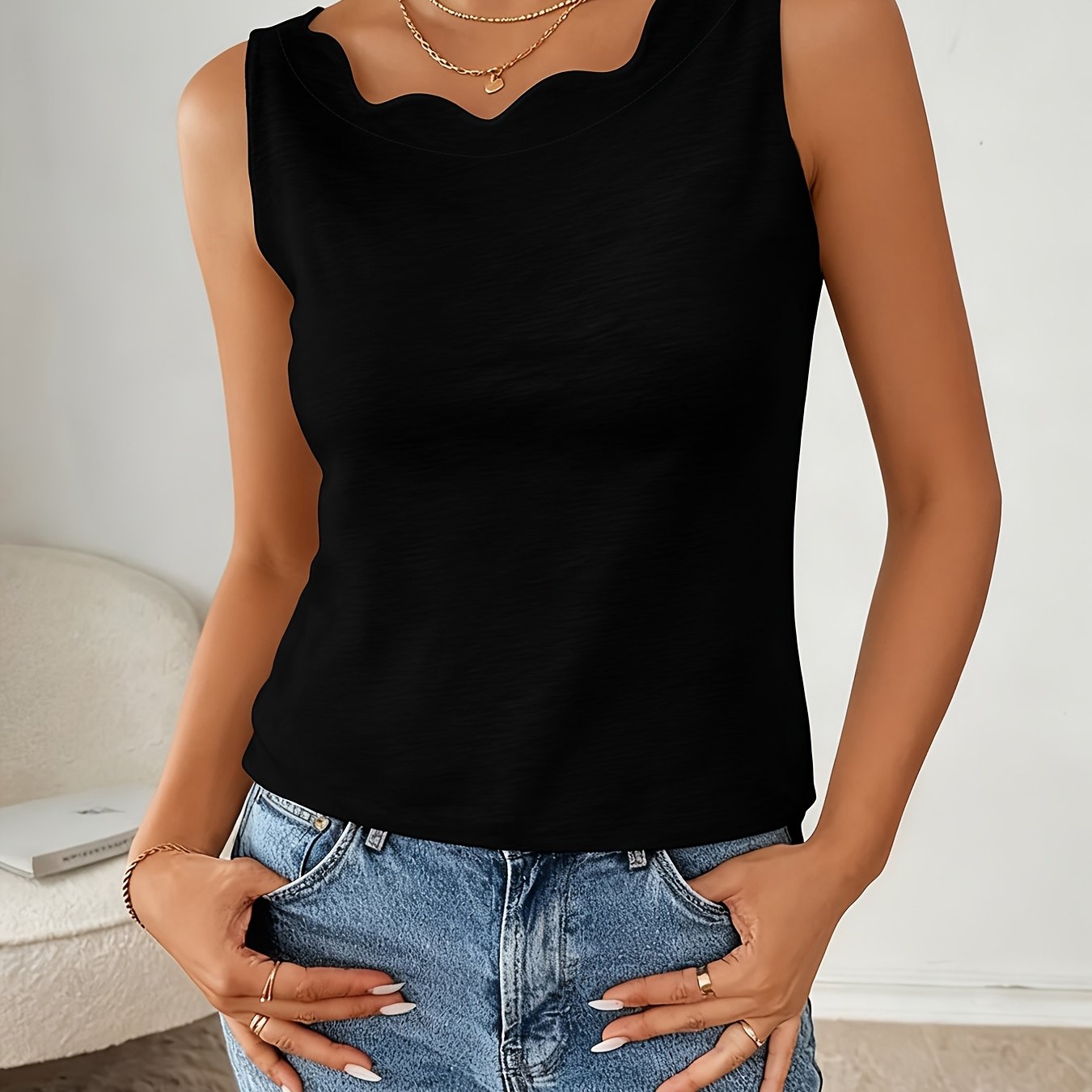 E-shop Plus Size, Damen Sommer Casual Mode Welle Spitzenkragen Bequemes Tägliches Plus Size Top Weste